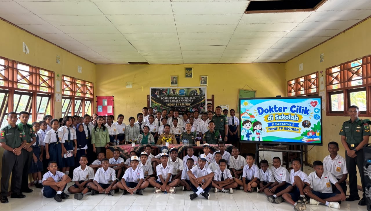 Kegiatan Yonif TP 859/RBK Ajak Pelajar Supiori Pahami Kesehatan dan Narkoba
